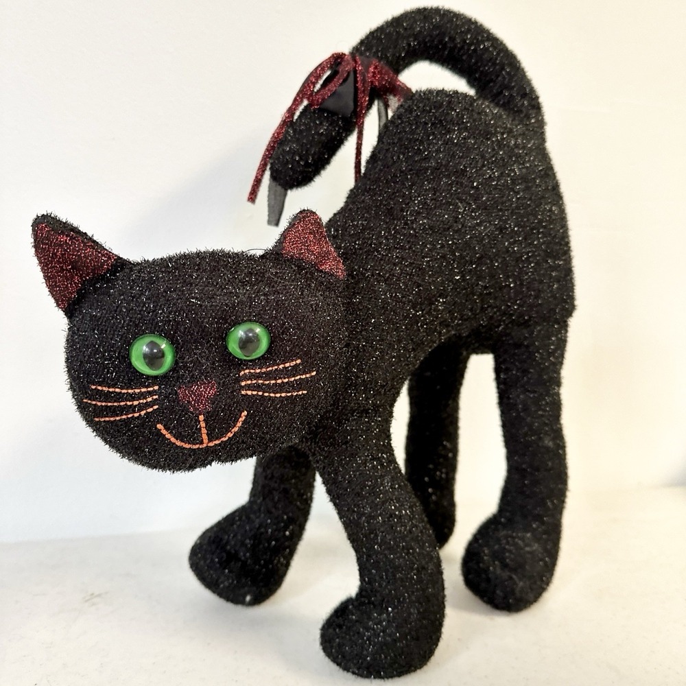 Kids of America 14.5" Black Halloween Cat Metallic Vintage 2000 Plush Toy - Picture 3 of 11